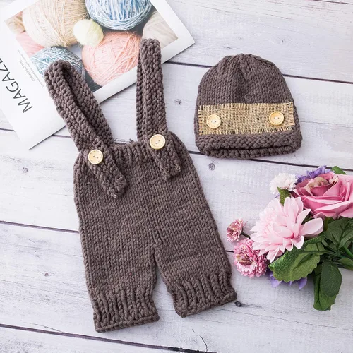 Vista 4 de Vemonllas Accesorios de fotografía para recién nacidos, accesorios de fotos para niñas, niños, bebés, sombrero de punto hecho a mano, gorro