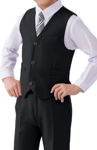 Vista 2 de Visaccy Chaleco formal para niños y niñas para boda y escuela Negro
