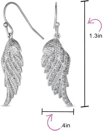 Vista 4 de Heavenly Spiritual Symbol - Aretes colgantes de plata de ley 925 con circonita cúbica y alas de ángel guardián con palanca, para mujeres