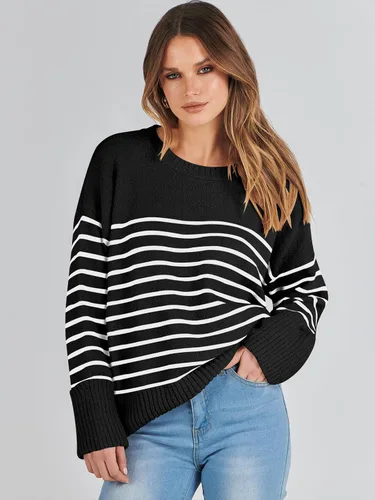 Vista 142 de LOGENE Suéter de gran tamaño para mujer, cuello redondo, manga larga, suave, mullido, suéter de punto 2025 para otoño e invierno