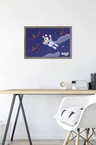Vista 6 de Bluey - Póster de pared de murciélagos, 22.4 pulgadas de largo x 14.7 pulgadas de ancho, versión enmarcada de madera de granero