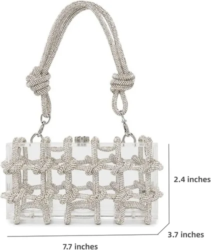 Vista 6 de Gimue Bolso de acrílico transparente con diamantes de imitación, bolso de mano de noche brillante, bolso anudado adornado con cristal para cóctel