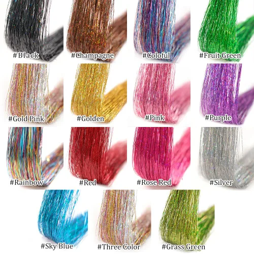 Vista 7 de Ubeleco Kit de oropel para cabello negro de 12 piezas, accesorios de cabello con clip de 52 cm, kit de oropel de pelo de hada para Navidad y Año