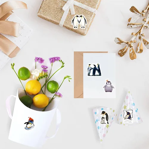 Vista 4 de Calcomanías de pingüino (500 piezas), 10 hojas de calcomanías gráficas de estética de dibujos animados, rollos autoadhesivos para decoración