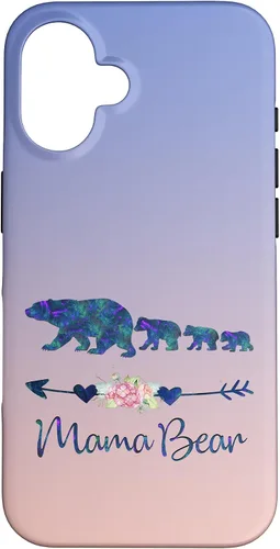 Vista 32 de Teal Blue Purple Floral Mama Bear Three Cubs Blue Pink Case for iPhone 17