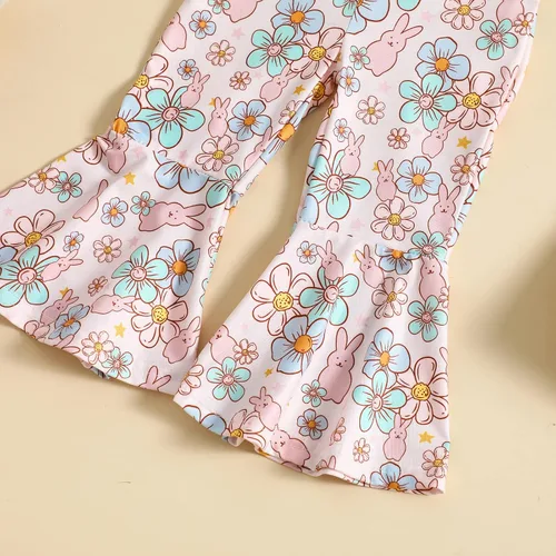 Vista 5 de YOKJZJD Traje de Pascua para bebé niña pequeña, sin mangas, overol de conejo, pantalones acampanados, leggings