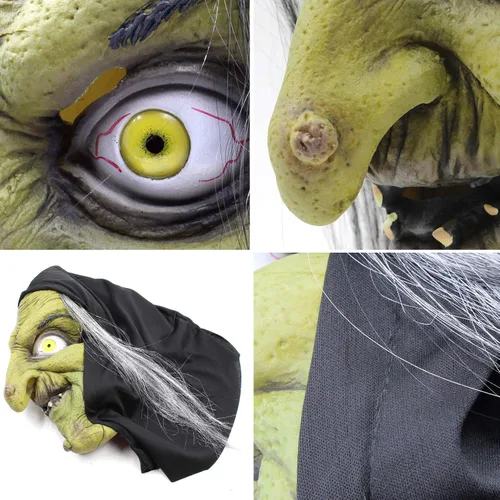 Vista 7 de PartyHop - Máscara de bruja de anciana - Disfraz de cosplay de terror aterrador de Halloween