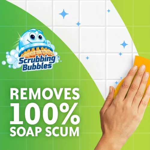 Vista 2 de Scrubbing Bubbles Mega Limpiador de Baño y Ducha en Spray, Acción Espumosa Elimina el Sarro y la Suciedad, Aroma a Lluvia, 32 onzas