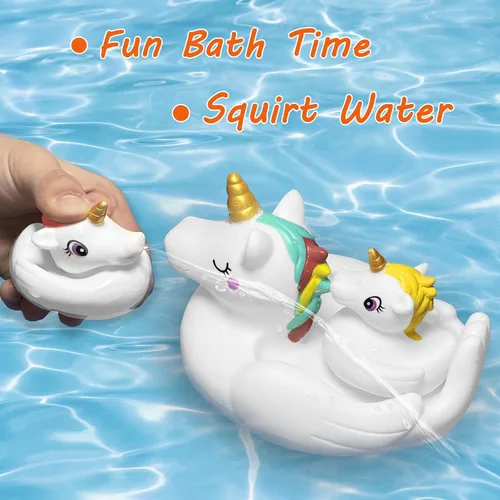 Vista 3 de Juguetes de baño para bebés, bonitos juguetes de baño de unicornio para niños pequeños, juguetes de bañera para niños y niñas, juguetes de ducha