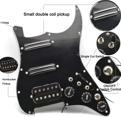 Vista 2 de Golpeador precableado con pastilla Humbucker para guitarra eléctrica, cableado Singlecut, golpeador precargado SSH, golpeador con control y placa