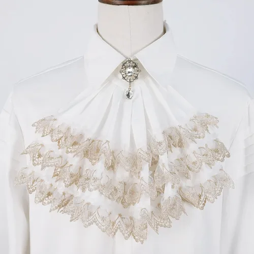 Vista 4 de Camisa pirata medieval para hombre, disfraz de Halloween, cosplay, victoriano, vampiro, renacentista, steampunk, gótico, camisa con volantes.