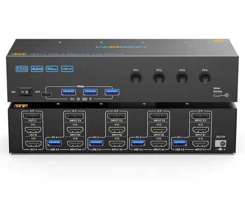 Vista 11 de Interruptor KVM 2 Monitores 1 Laptop y 1 Computadora de Escritorio 4K@60Hz, Camgeet Interruptor KVM USB C HDMI Monitor Dual con 4 Puertos USB3.0