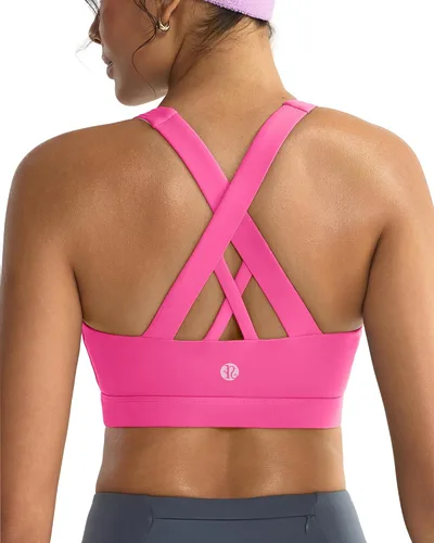 Vista 13 de RUNNING GIRL - Sujetadores deportivos para mujer, sujetadores deportivos con tiras acolchadas y espalda cruzada de apoyo medio con copas extraíbles