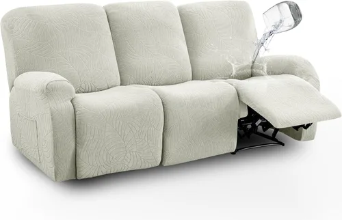 Vista 8 de vctops Funda repelente al agua para silla reclinable de 4 piezas con bolsillo lateral, diseño de hojas de jacquard, elástica, suave, protector