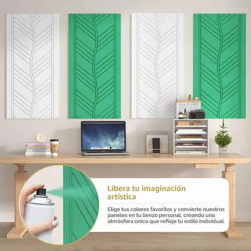 Vista 3 de TONOR 4 piezas de paneles acústicos, paneles de pared insonorizados de patrón de hojas de 47.2" x 23.6" x 0.35", autoadhesivos completos, paneles