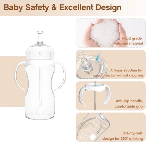 Vista 3 de Kit de conversión de vasos para sorber de paja para biberones de cuello ancho Dr Browns, kit de transición de tazas para sorber con parte superior