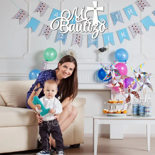 Vista 7 de Bucherry Mi Bautizo - Letrero decorativo para baby shower, decoración de bautizos de madera, decoración de primera comunión, estilo rústico, 15.0 x