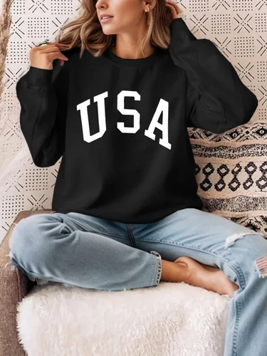 Vista 4 de Langwyqu - Suéter holgado de tamaño extragrande para mujer, diseño de cuello redondo y manga larga