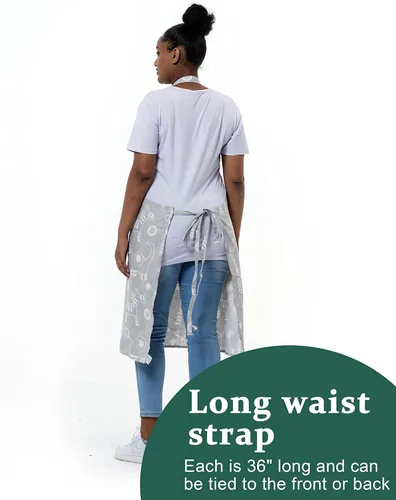 Vista 6 de Delantales de cocina para hornear para mujer, 3 piezas, con bolsillos, vintage, algodón y lino