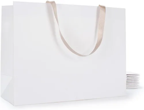 Vista 23 de Bolsas de regalo negras con asas, 10 bolsas de papel kraft de 5.25 x 3.75 x 8 pulgadas para bodas, fiestas, negocios, venta al por menor Negro
