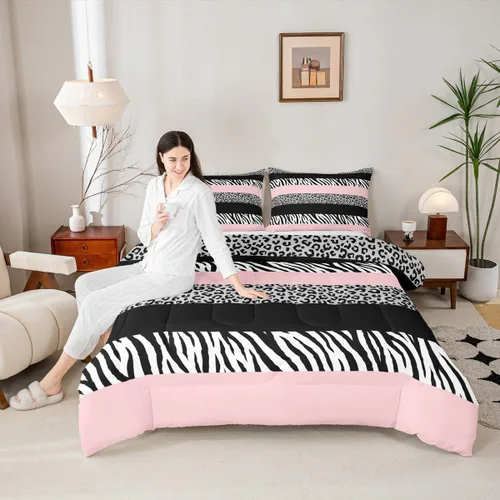 Vista 37 de Juego de edredón con estampado de leopardo para niños, tamaño individual, juego de ropa de cama de moda de piel de guepardo abstracto, decoración