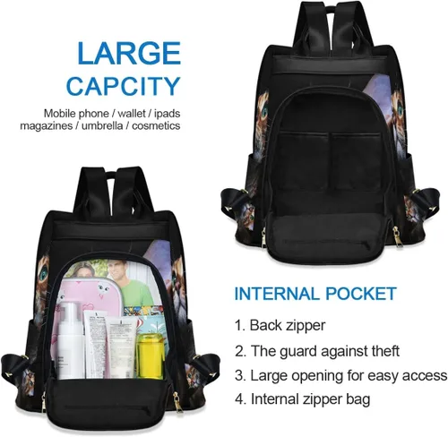 Vista 5 de ALAZA - Mochila para mujer, antirrobo, a la moda, bolsa de hombro, hermoso búho y gatito