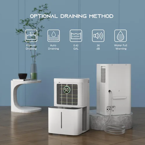 Vista 3 de HOGARLABS Deshumidificadores inteligentes de 50 pintas para el hogar y sótanos, con 3 modos de funcionamiento, protección contra desbordamiento