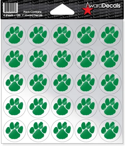 Vista 12 de Award Decals Juego de calcomanías de pata (negro sobre transparente) (100 calcomanías) de 1 pulgada, calcomanías originales Award Decals Premium