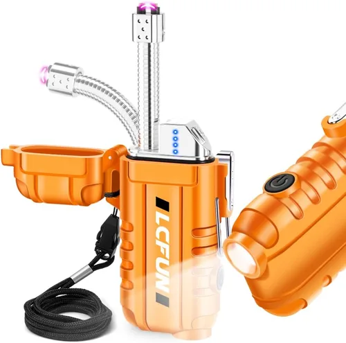 Vista 10 de LcFun Encendedor eléctrico recargable USB C, encendedores de plasma impermeables con pantalla LED de batería, encendedores de arco largo resistente