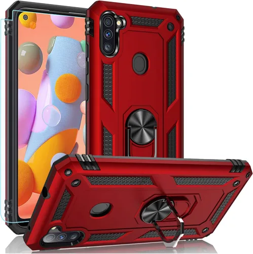 Vista 10 de Funda para Samsung A11, Galaxy A11, funda de grado militar resistente con protector de pantalla HD, anillo magnético atril para Samsung Galaxy A11