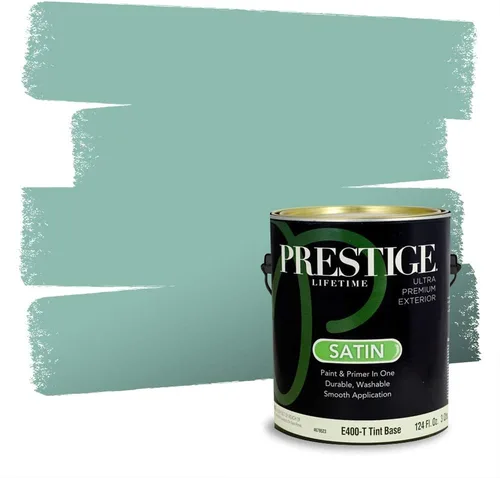 Vista 195 de Prestige Paints - Pintura exterior e imprimación en uno, 1 galón, plano, compatibilidad comparable con el color menta «Whipped Mint» de Behr
