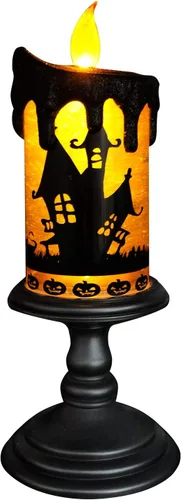 Vista 14 de Eldnacele Velas de Globo de Nieve de Halloween Lámpara Iluminada, Operada con Batería Vela Giratoria Espeluznante de Tornado de Agua Brillante Sin