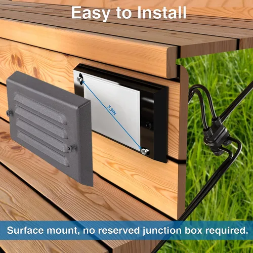 Vista 4 de SUNVIE Luces de paso de bajo voltaje, luces LED de escalera para exteriores de 5 W con placa frontal de rejilla horizontal para escalones