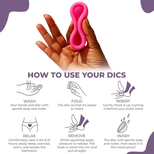 Vista 6 de Disco menstrual reutilizable hecho de 100% disco de silicona de grado médico, soporta hasta 6 súper tampones con protección cómoda de 12 horas sin