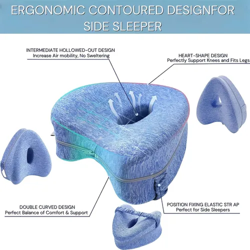 Vista 5 de Almohada de alineación para dormir de lado, pierna rodilla y columna vertebral suave para dormir de lado, almohadas de espuma viscoelástica con Gris