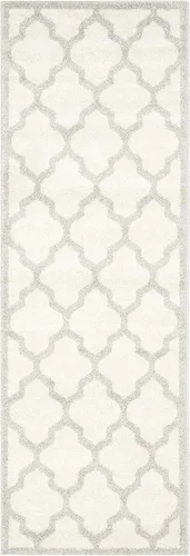 Vista 3 de SAFAVIEH Amherst Collection AMT420E - Alfombra para pasillo, 2 pies 3 pulgadas x 7 pies, beige y gris claro, diseño de enrejado marroquí,