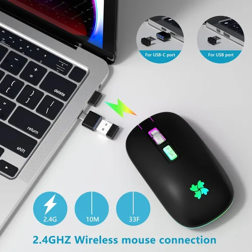 Vista 8 de besky Ratón recargable inalámbrico, mouse portátil silencioso para A-Negro