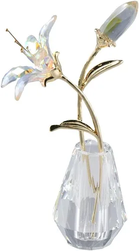 Vista 2 de Flores de lirio de tigre de cristal con jarrón de cristal, tallo de metal, lirio rosa, regalos coleccionables para mujeres, figuras florales