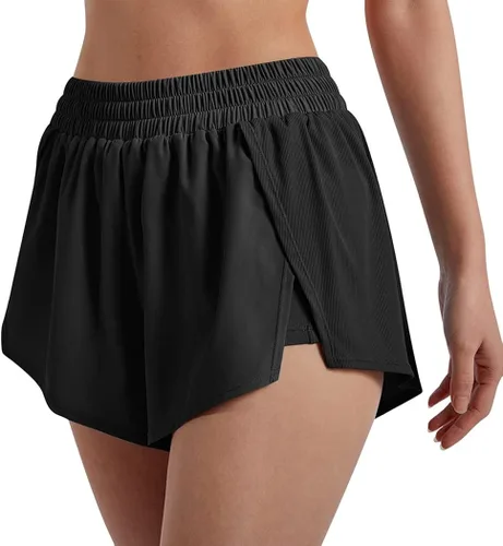 Vista 4 de SUUKSESS Pantalones cortos deportivos Aero para mujer, con abertura lateral, de secado rápido