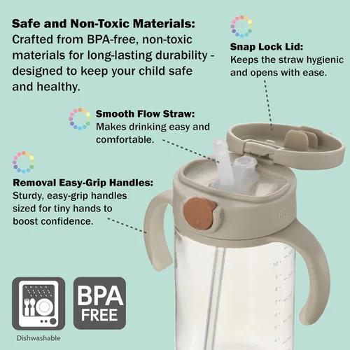 Vista 3 de Vaso para beber con popote de silicona y asas extraíbles, 10 onzas, fácil agarre para bebés y niños pequeños Honeydew