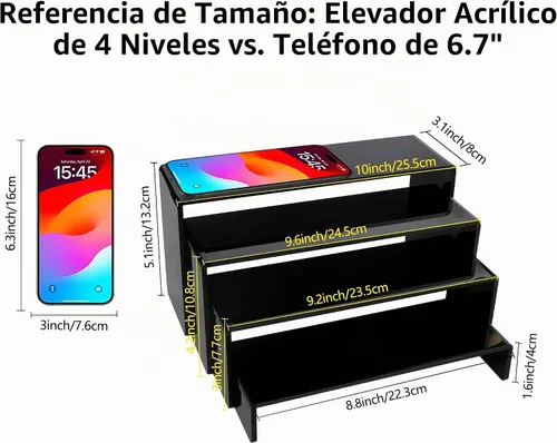 Vista 2 de ELEGANTLIFE Elevador de Exhibición de Acrílico, Soporte de Exhibición de Cristal Resistente de 4.3mm, Estante Estético en Capas, Elevadores de Negro