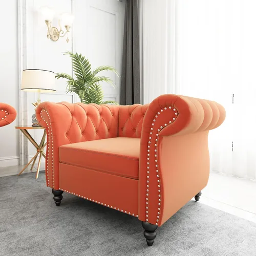 Vista 18 de QHITTY Sofá grande Accent, sofá Chesterfield de 3 plazas moderno de cuero, sofá tapizado con respaldo copetudo para muebles de sala de estar (negro)