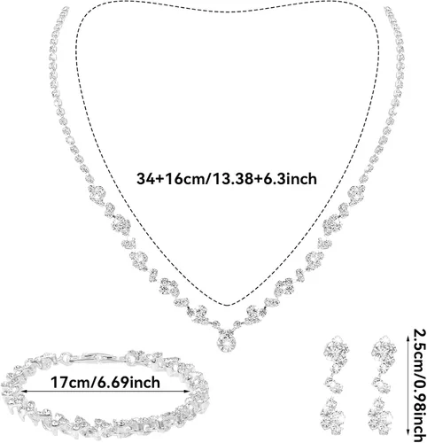 Vista 2 de Bridal Wedding Jewelry Set Rhinestone Wedding Jewelry Set Silver Bridal Necklace Earrings Set Brides Bridesmaid Prom Costume Jewelry Set for Women