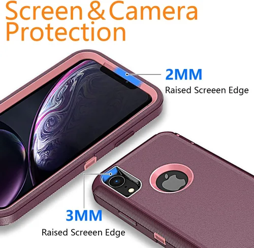 Vista 6 de YmhxcY Funda para iPhone XR, 3 capas de protección de cuerpo completo, a prueba de golpes, a prueba de caídas, resistente con clip para cinturón