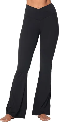 Vista 4 de Sunzel Leggings acampanados, pantalones deportivos y cruzados para yoga, con control de abdomen, cintura alta y piernas anchas
