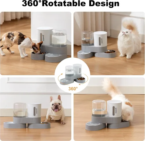 Vista 4 de ZOMISIA - Comedero y dispensador de agua para gatos con gravedad - Alimentador y dispensador de agua para gatos 2 en 1 con cuenco de acero