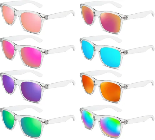 Vista 96 de Suministros para regalos de fiesta de colores neón Paquete de 8 gafas de sol unisex