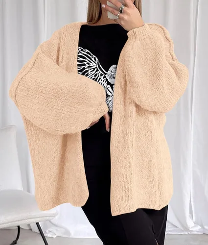 Vista 6 de PRETTYGARDEN Suéteres tipo cárdigan de gran tamaño para mujer Albaricoque