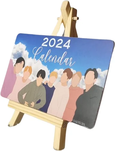 Vista 2 de Calendario de mesa 2024 con temática de BTS con soporte de caballete, regalo para los fanáticos de BTS kpop