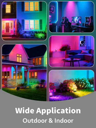 Vista 5 de T-SUN Luz de inundación LED, luces de seguridad impermeables RGB de 10 W, con enchufe de EE. UU., control remoto súper brillante, foco